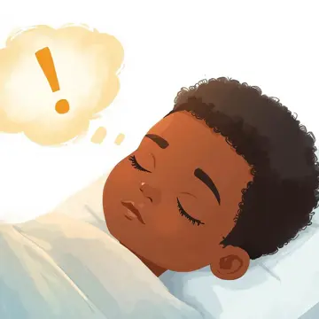 Close Up Of A Male Child In A Hospital Bed, Looking Asleep, With A Thought Bubble With A Exclamation Mark