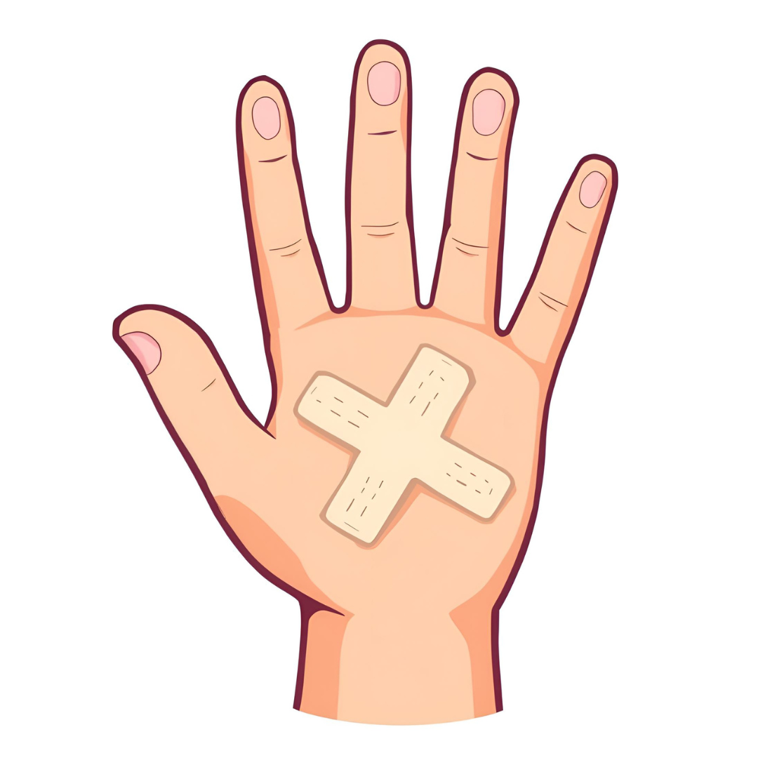 Cartoon Style Close Up Of a hand with a plaster on the back of it