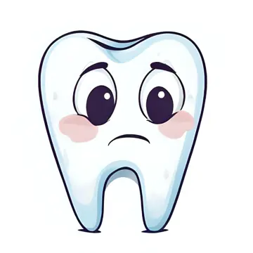 Cartoon Style Close Up Of A tooth with a sad face on it