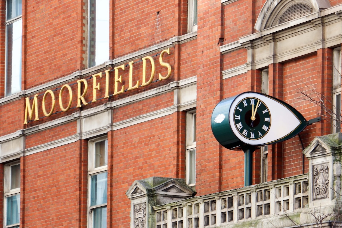 Close-up of Moorfields exterior eye clock