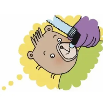 Cartoon Rees Bear receiving gas for surgery