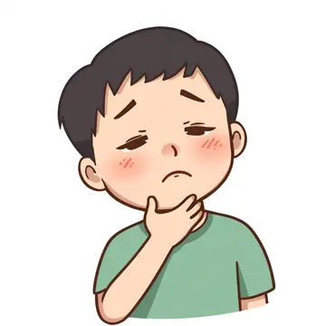 Cartoon image of a child in a green t-shirt holding their throat