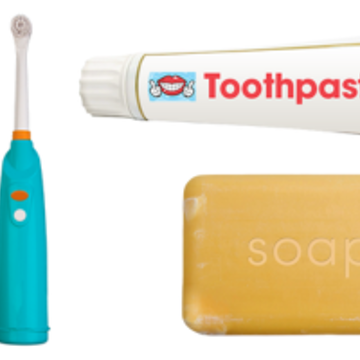 Electric toothbrush, toothpaste and soap